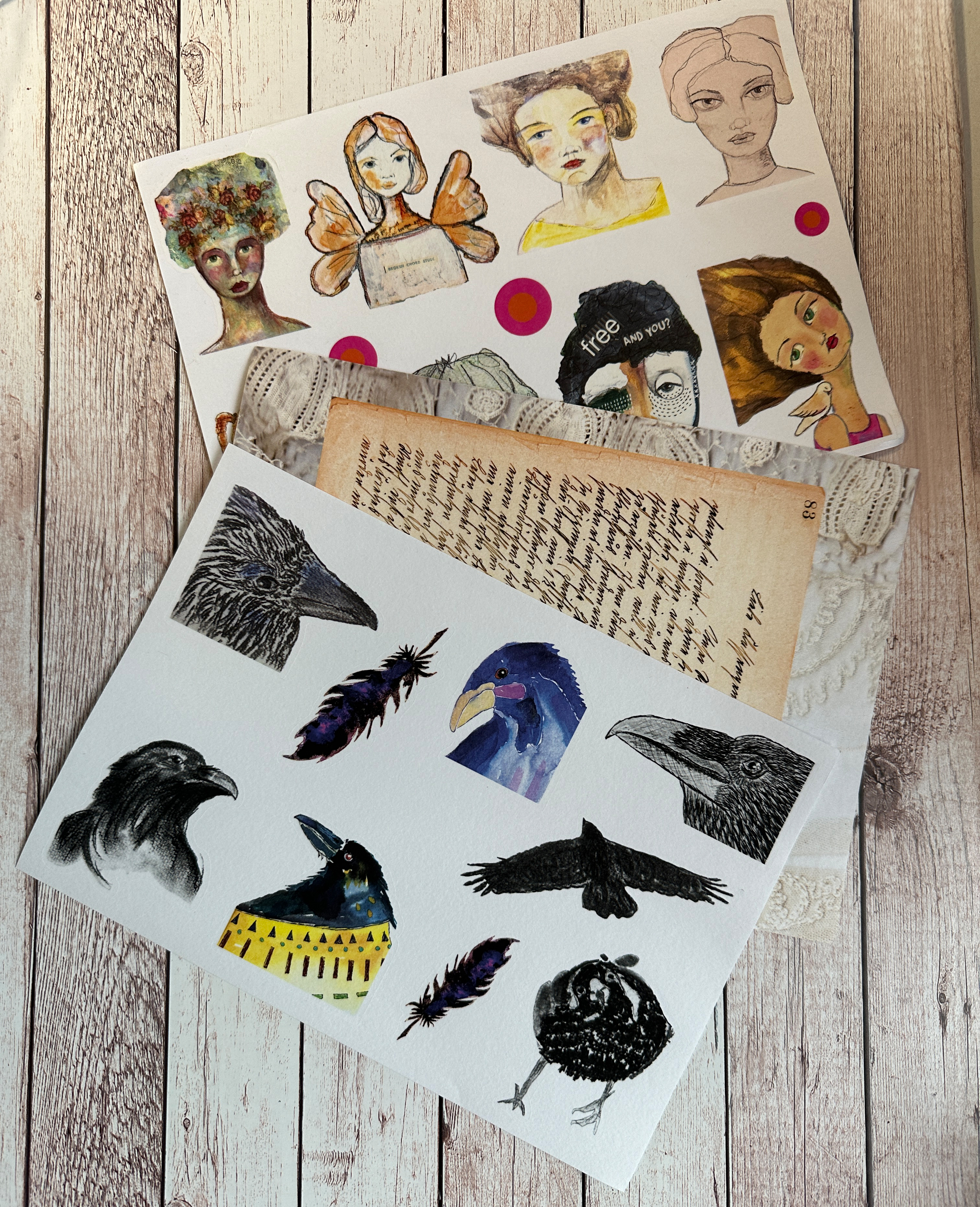A5 Washi Sticker Sheet (3 pieces) "Faces, Crows and more"