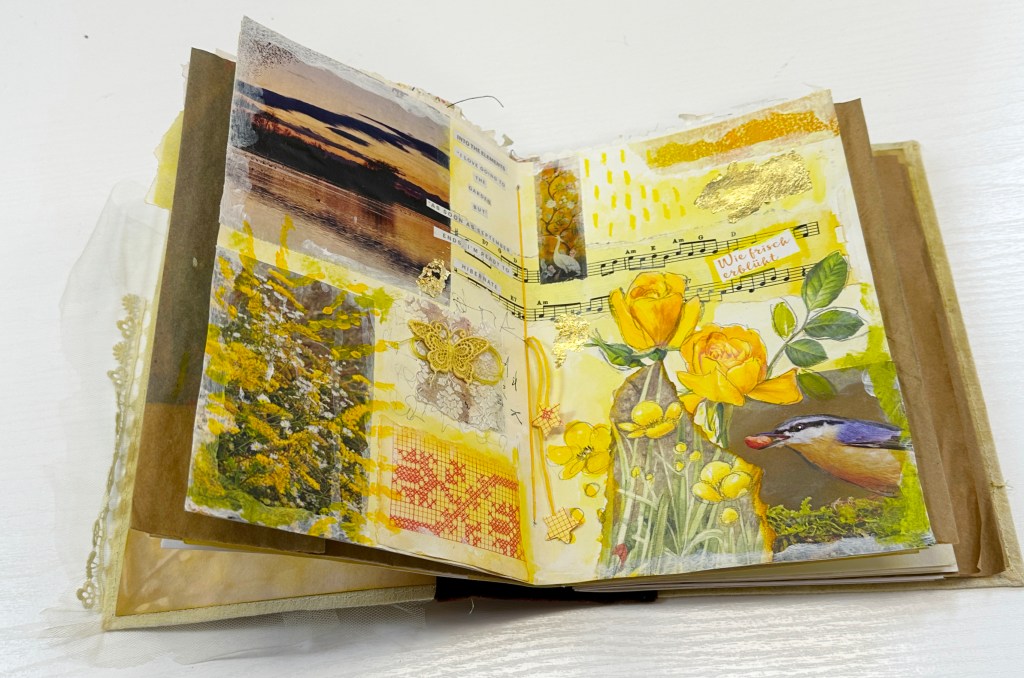 Collage / Paint Double Spread in the Golden Thread Journal